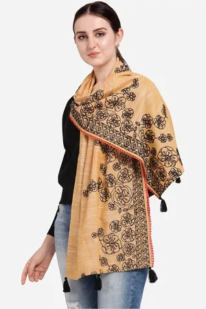 MESMORA FASHION Women Orange & Black Embroidered Stole