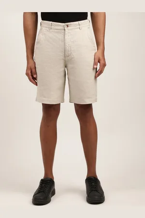 HARSAM Men Beige Linen Shorts