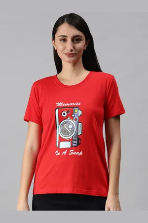 BRATMA Women Red Typography Printed Round Neck T-shirt