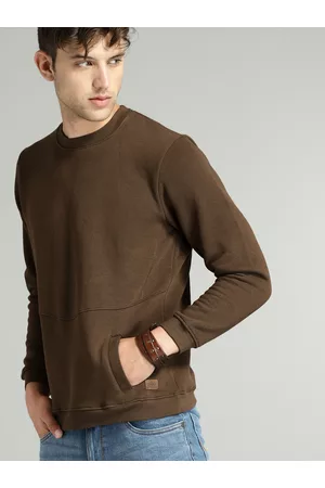 Roadster Men Sweatshirts - Men Brown Solid Sweatshirt