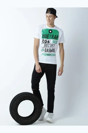 Huetrap Men White Printed Round Neck T-shirt