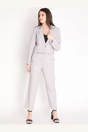 Dlanxa Women Grey Solid Single Breasted 2 Piece Suit