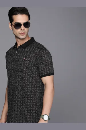 Louis Philippe Men Black Printed Polo Collar T-shirt