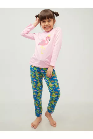Frangipani Girls Pink & Green Printed Pure Cotton T-shirt with Pyjamas