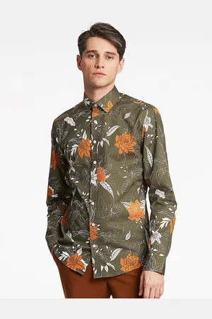 Lindbergh Men Olive Green Slim Fit Floral Printed Casual Shirt