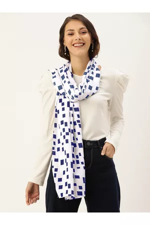 DressBerry Women White & Navy Blue Printed Scarf