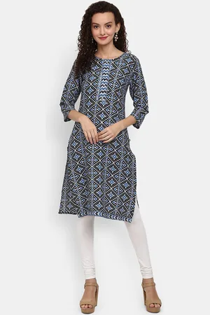 Desi Mix Women Black & Blue Geometric Printed Kurta
