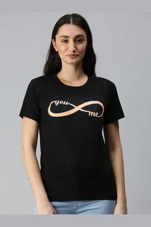 BRATMA Women Black & Peach-Coloured Typography Printed T-shirt