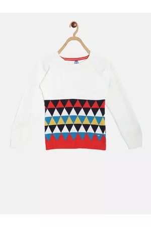 Blue Giraffe Girls White & Red Self Design Sweater
