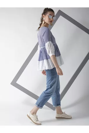 La Zoire Women Blue & White Striped A-Line Top