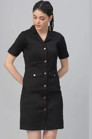 ATHENA Women Black Solid Denim Shirt Dress