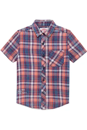 UNDER FOURTEEN ONLY Boys Navy Blue Tartan Checks Casual Shirt