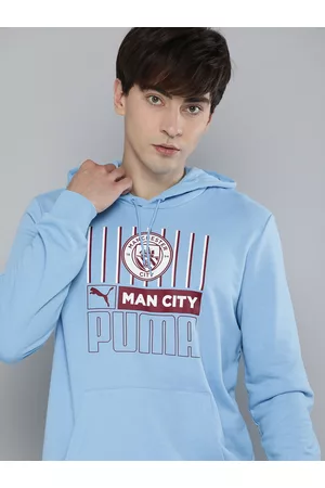 PUMA Men Blue Graphic Printed Manchester City Hooded Sweatshirt