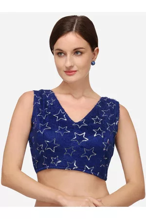 Fab Dadu Women Navy Blue Embroidered Readymade Saree Blouse