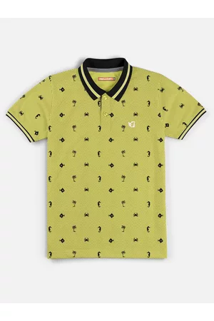 HELLCAT Boys Lime Green Printed Polo Collar T-shirt