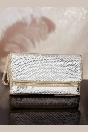 Rubans Silver-Toned Embellished Embroidered Purse