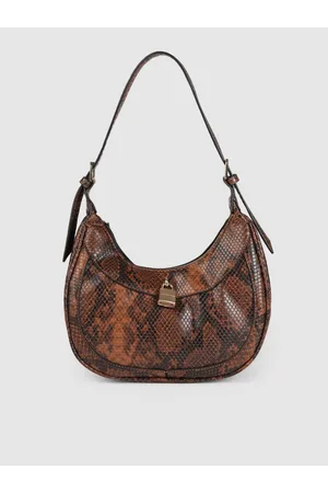 Accessorize London Women Faux Leather Brown Snake Padlock Shoulder Bag
