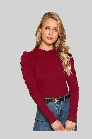 LONDON BELLY Women Maroon Puff Sleeve Top