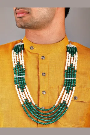 Rubans Men White & Green Beaded Layered Necklace