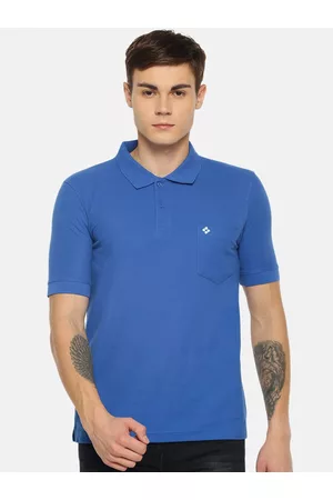 dollar Men Blue Solid Polo Collar T-shirt