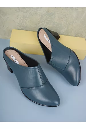 Elle Women Green Solid Block Mules