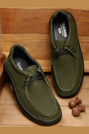 Teakwood Leathers Men Olive Green Leather Loafers