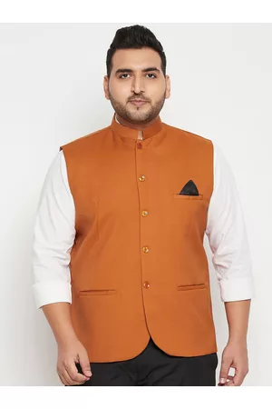 Vastramay Men Orange Solid Slim-Fit Woven Nehru Jacket