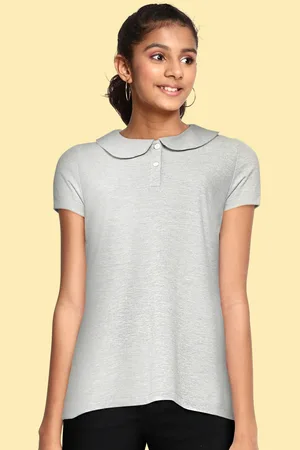 METRO KIDS COMPANY Girls Grey Polo Collar T-shirt