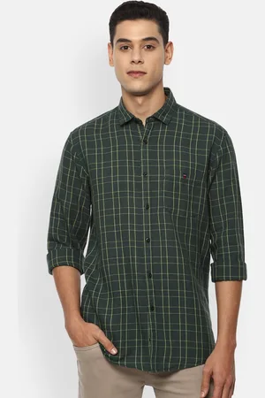 Louis Philippe Men Green Slim Fit Opaque Checked Casual Shirt
