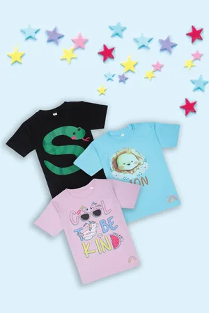 Tossido Kids Pack of 3 Black & Pink Printed T-shirt
