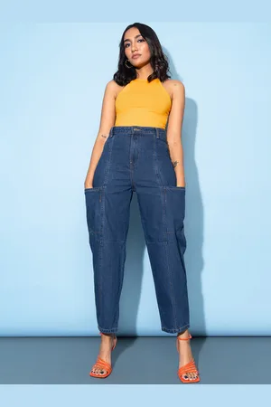 FREAKINS Women Stunning Blue High-Rise Relaxed Fit Cropped Jeans