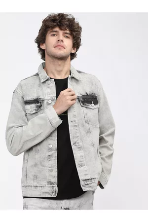Highlander Men Grey Washed Denim Jacket