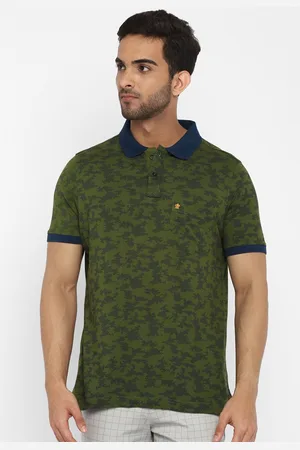 Turtle Men Olive Green Polo Collar Cotton Slim Fit T-shirt