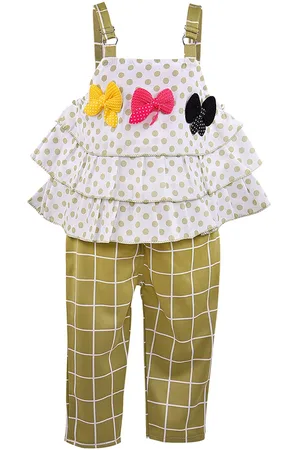 Wish Karo Girls Green & White Printed Top with Trousers