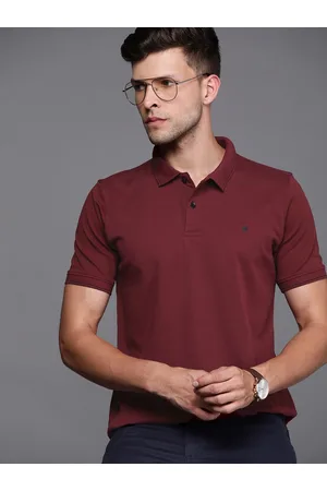 Louis Philippe Men Maroon Solid Polo Collar Pure Cotton T-shirt