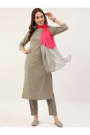 FIORRA Women Grey Ethnic Motifs Printed Kurta with Trousers