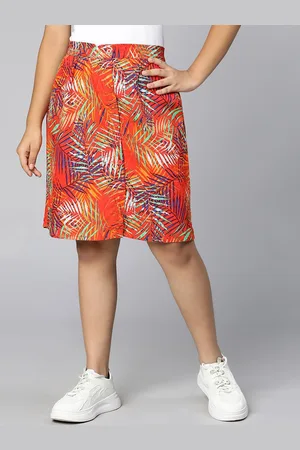 Oxolloxo Girls Orange Coloured Printed Knee Length A-Line Skirts