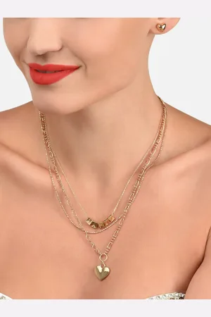 Ami Women Gold-Toned Gold-Plated 3-Layered Minimal Chain with Stud Earrings