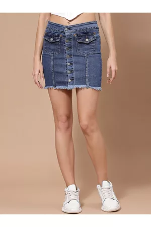 KASSUALLY Women Dark Blue Front Buttoned Denim Mini Skirts