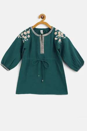 Scouph Green Cotton Floral Embroidered A-Line Dress