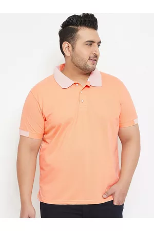 Instafab Size Men Peach Solid Polo Collar T-shirt