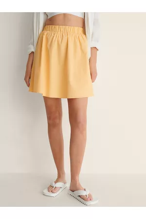NA-KD Women Mustard Yellow Solid A-Line Organic Cotton Mini Skirt