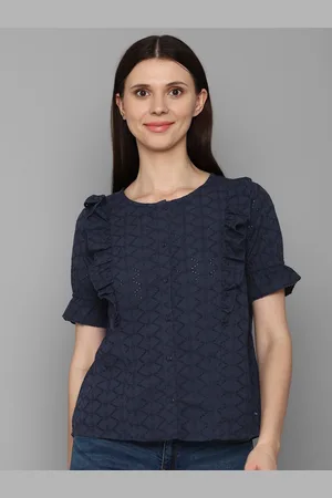Allen Solly Navy Blue Ruffles Shirt Style Top