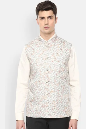 V Dot Men White Printed Waistcoat
