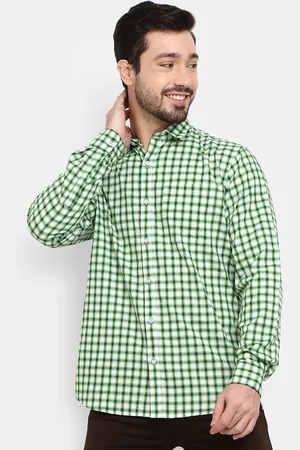 V-Mart Men cotton Green Gingham Checks Checked Casual Shirt