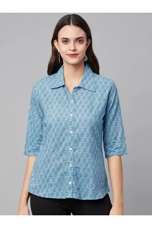 Divena World Women Blue Comfort Floral Printed Casual Shirt