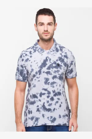 Giordano Men Grey & Navy Blue Tie and Dye Dyed Polo Collar Slim Fit Cotton T-shirt