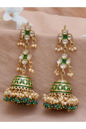 karatcart Women Green & Gold-Toned Classic Jhumkas Earrings