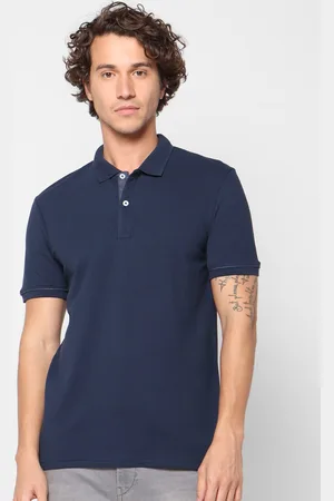 Celio Men Navy Blue Solid Polo Collar T-shirt