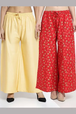 GRACIT Women Beige & Red Set Of 2 Printed & Solid Flared Fit Palazzos